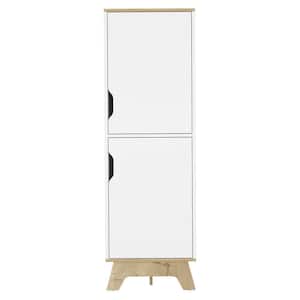 17.7 in. W x 15.7 in. D x 59.3 in. H Light Oak and White Linen Cabinet Storage Cabinet with 4 Shelves and Double Door