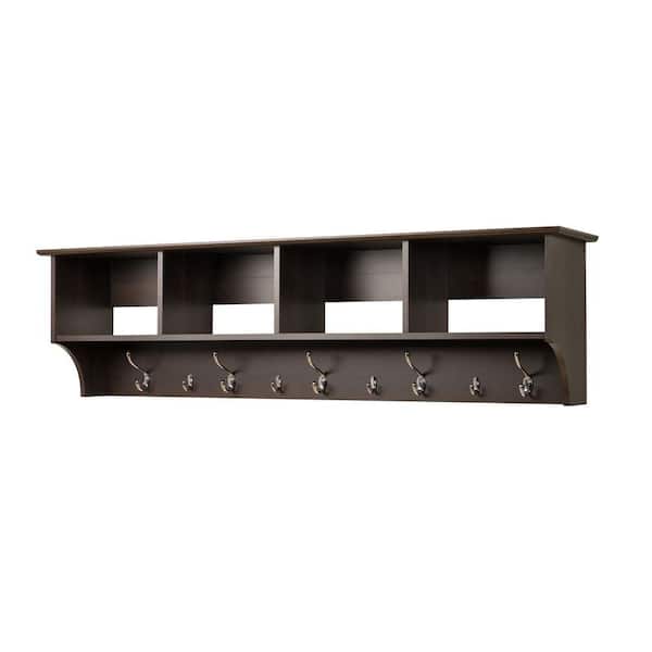 Espresso 60 in. Contemporary Wall Mounted Coat Rack with 4-Shelves, Coat Hooks Wall Mount, Entryway Storage Solution