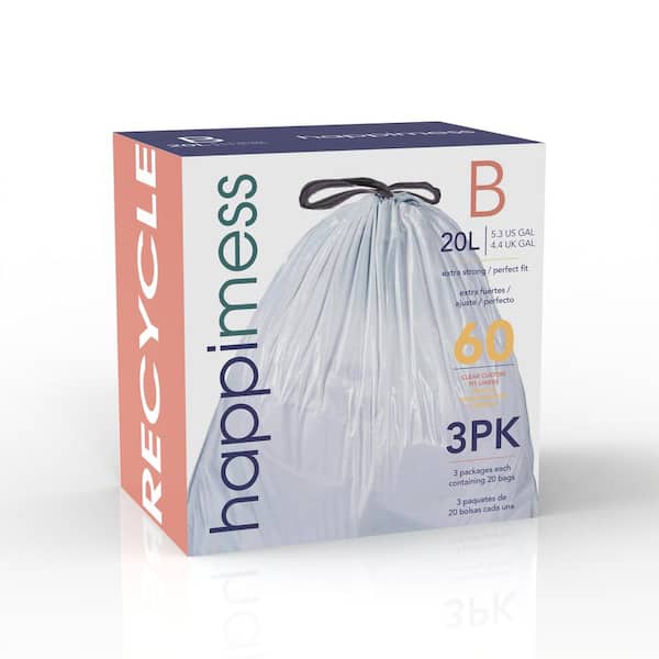 Code H *CLEAR* Recycling 20 Ct SIMPLEHUMAN Trash Bags Can Liners