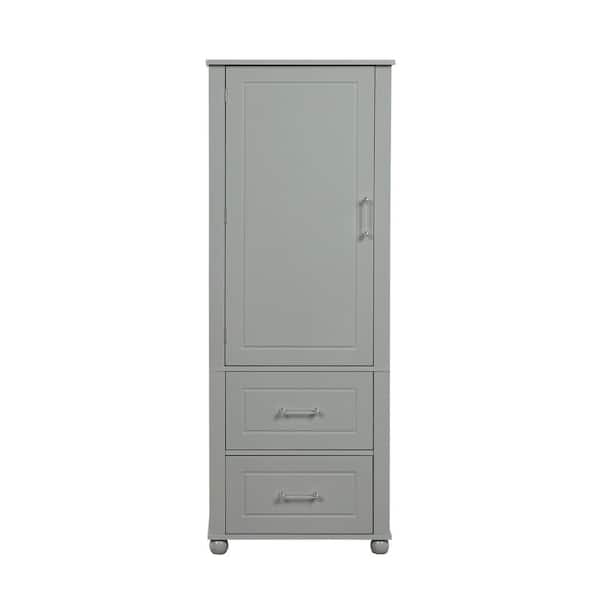 Flynama 15.90 in. W x 23.00 in. D x 61.40 in. H Gray Linen Cabinet with 2 Adjustable Shelves and 2 Drawers