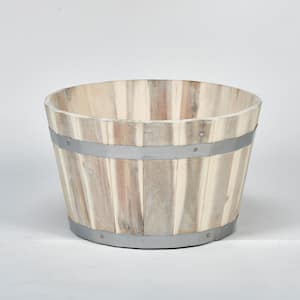 9.5 in. Wood Barrel Planter with White Natural Oil