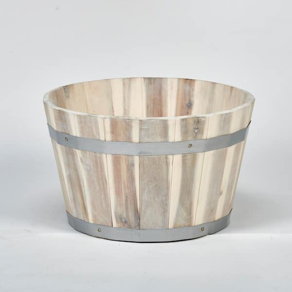 Unbranded 9.5 in. Wood Barrel Planter with White Natural Oil
