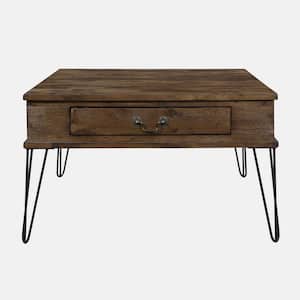 31.5 in. Rustic Oak and Black Finish Square Solid Wood Coffee Table with 2-Drawers