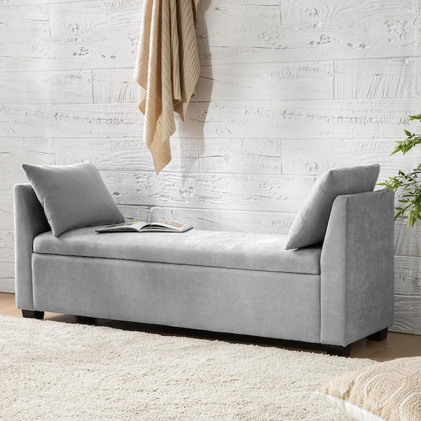 Alfonso Gray 59.8 in. W Storage Bench 2-Cushions Included with Sturdy Rubber Wood Legs