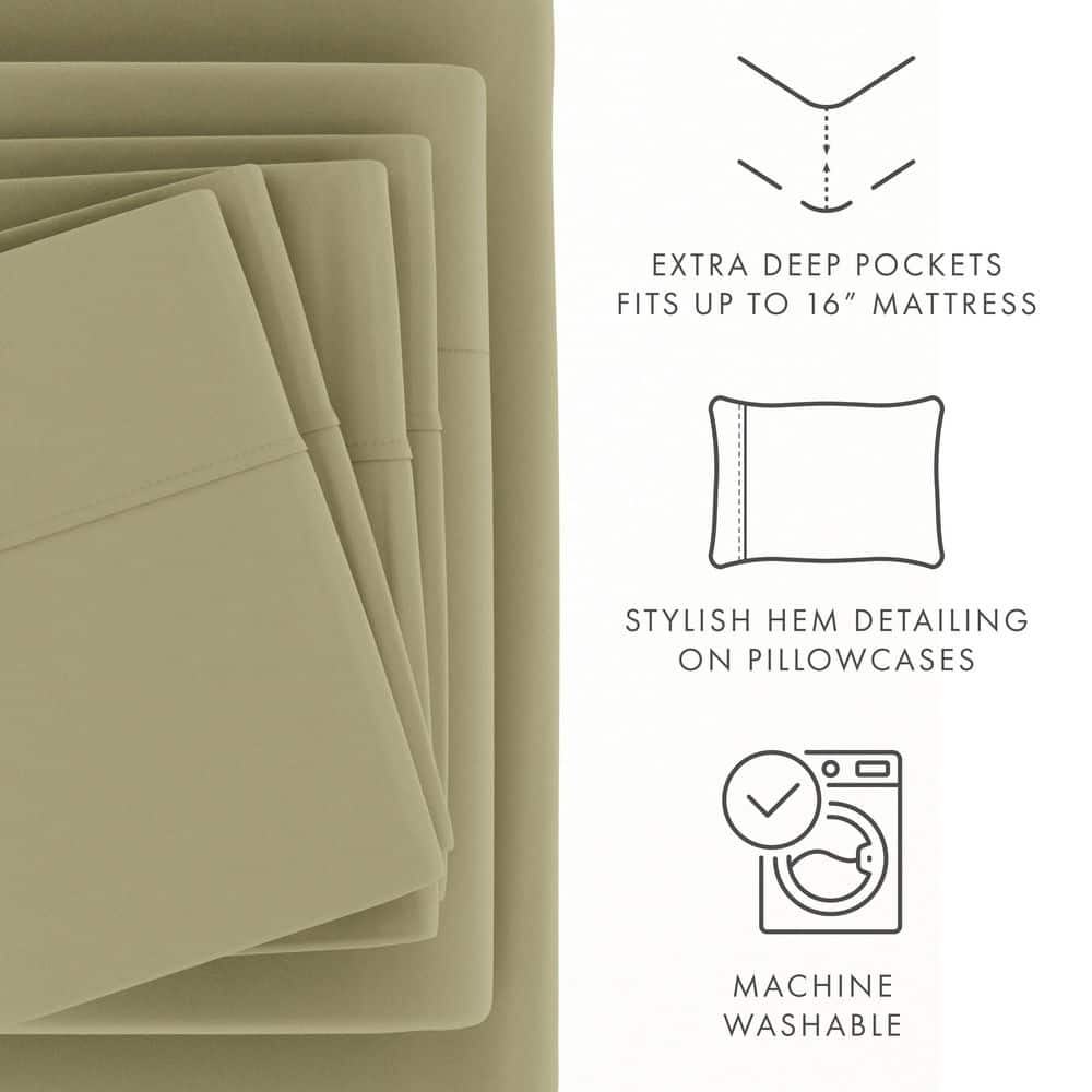 Sage Solid California King Microfiber Bed Sheet Set