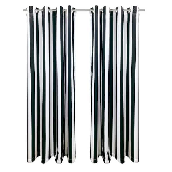 Unbranded Seascapes Stripe 50 in. x 84 in. Light Filtering Grommet Indoor/Outdoor Curtain Panel Pair in Black