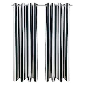 Seascapes 50 in. W x 108 in. L Stripe Light Filtering Grommet Indoor/Outdoor Curtain Panel Pair Each in Black