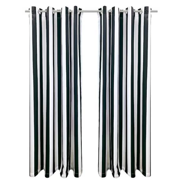 Seascapes Stripe 50 in. x 84 in. Light Filtering Grommet Indoor/Outdoor Curtain Panel Pair in Black