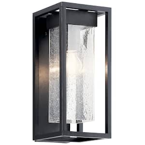 Mercer 16 in. 1-Light Black Outdoor Hardwired Wall Lantern Sconce with No Bulbs Included (1-Pack)