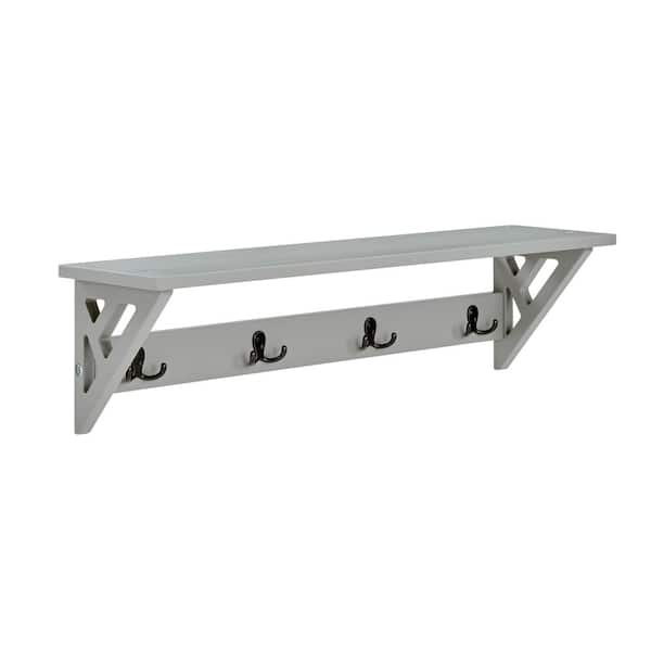 Alaterre Furniture Coventry 36 in. Gray Wall Mount Coat Hook with Shelf, 4 Double Hooks for Entryway, Mudroom and Laundry Room