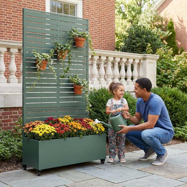 PexFix 72 in. H x 35 in. W Dark Green Planter Box with Trellis and
