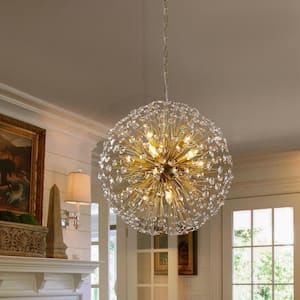 23.6 in. 12 - Light Gold Globe Crystal Dandelion Dimmable Sputnik Starburst Sphere Chandelier