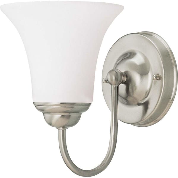 SATCO 1-Light Brushed Nickel Vanity Light with Satin White Glass