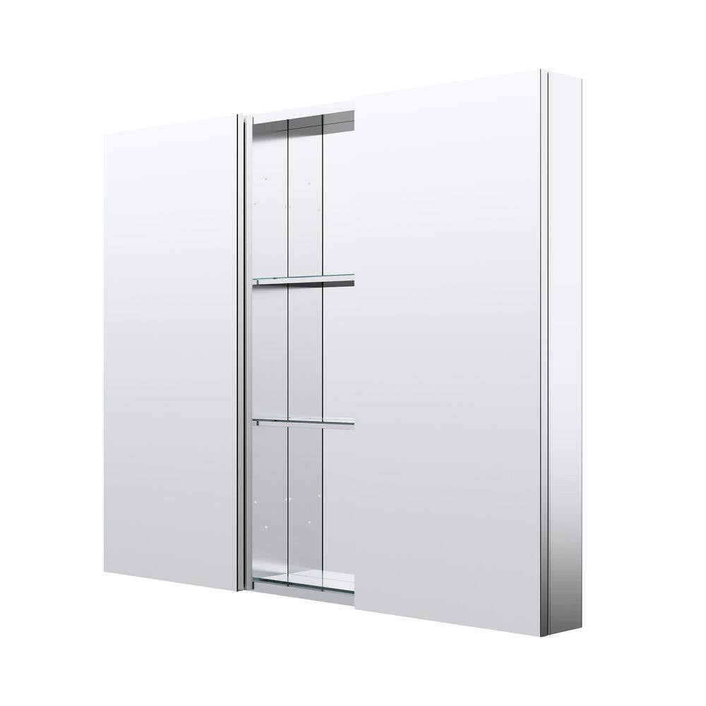 48 in. W x 36 in. H Rectangular Polished Aluminum Tri-view Soft Close Medicine Cabinet with Mirror Combo, Reversible price history on PriceWatchPro