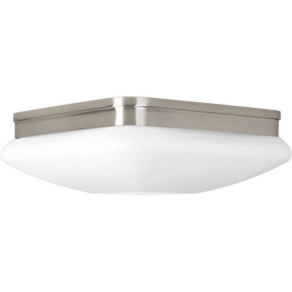 Brushed Nickel Square Flush Mount with Etched Opal Glass Shade