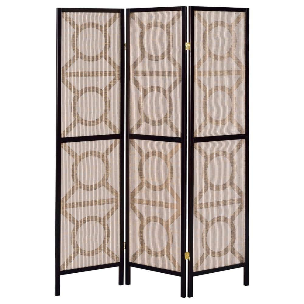 Cappuccino Transitional 3-Panel Folding Screen with Circular Pattern