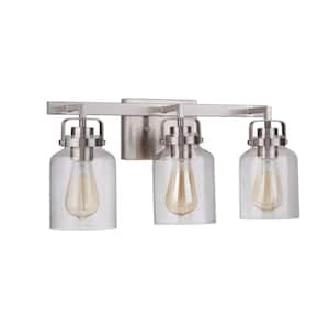 Foxwood 20.88 in. 3-Light Brushed Polished Nickel Finish Vanity Light with Clear Glass