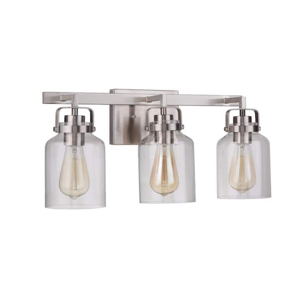 CRAFTMADE Foxwood 20.88 in. 3-Light Brushed Polished Nickel Finish Vanity Light with Clear Glass