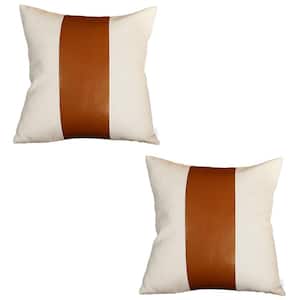 Brown Boho Handcrafted Vegan Faux Leather Square Solid 17 in. x 17 in. Throw Pillow Cover (Set of 2)