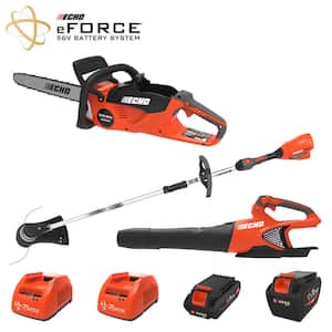 eFORCE 56V Cordless Battery String Trimmer, Blower & Chainsaw Combo Kit w/ 2.5Ah and 5.0Ah Battery and Charger (3-Tool)