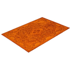 One-of-a-Kind Contemporary Orange 6 ft. x 9 ft. Hand Knotted Overdyed Area Rug