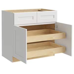 Newport Pacific White Plywood Shaker Assembled Base Kitchen Cabinet 2 ROT Soft Close 36 in W x 24 in D x 34.5 in H