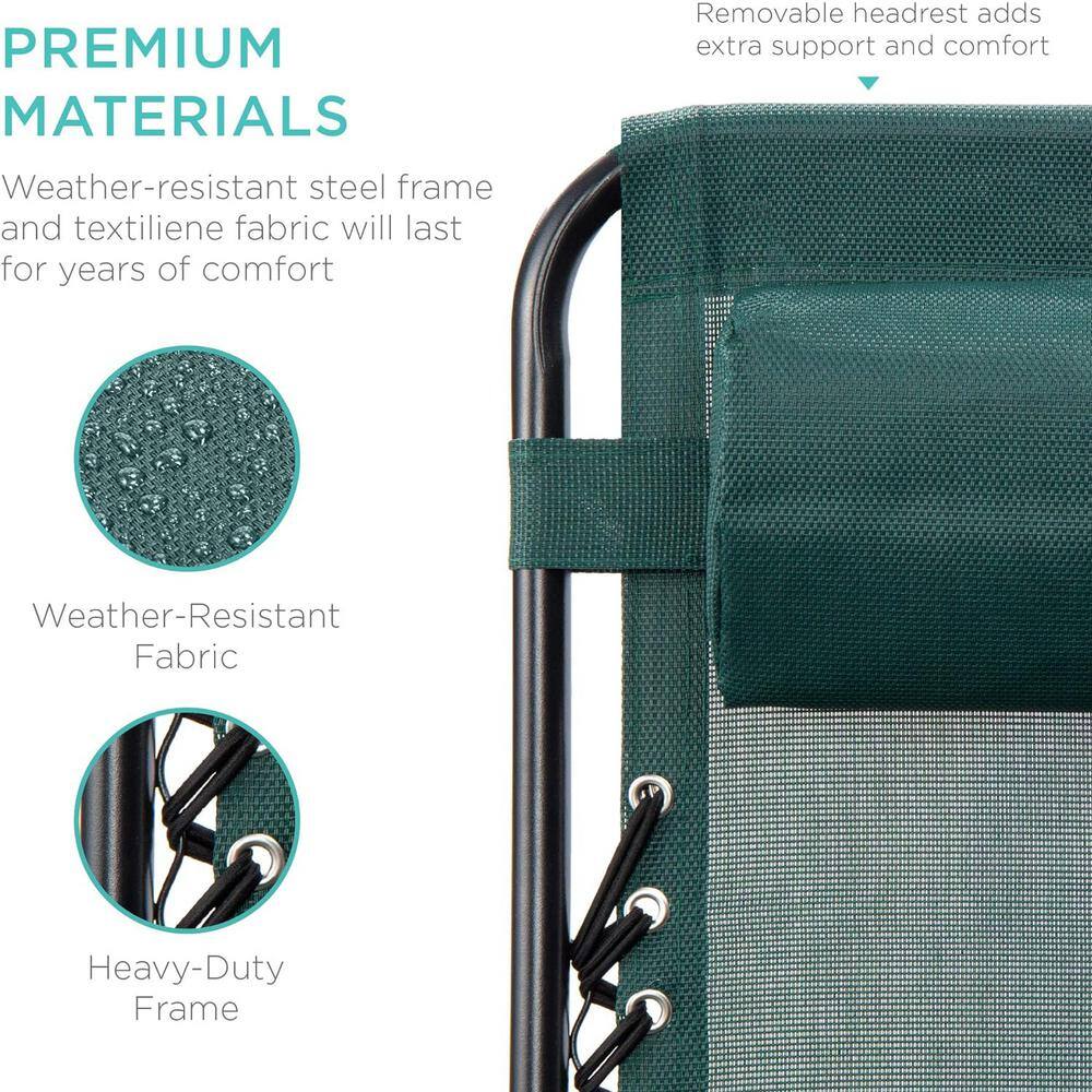 Forest Green Adjustable Zero Gravity Patio Lounger with Cup Holders