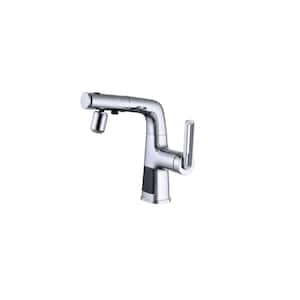 Single Handle Single Hole LED Temperature Display Bathroom Faucet with Pull-out Sprayer in Chrome