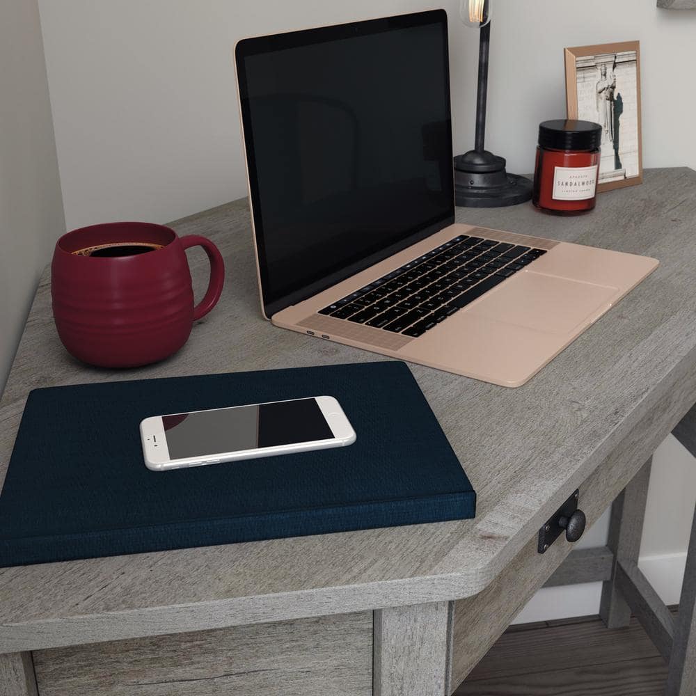 Mystic Oak Gray Corner Desk with Drawer and Keyboard Tray