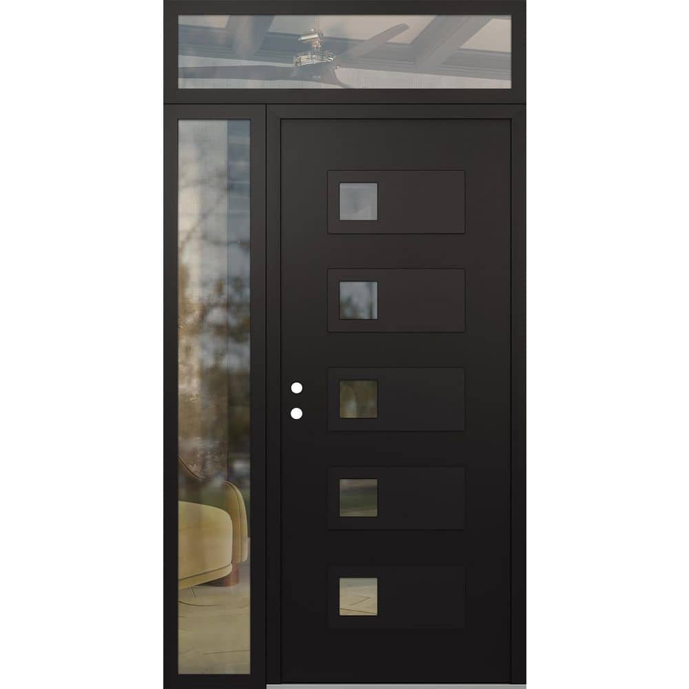 D2 52 in. x 96 in. Black P Right-Hand/Inswing Clear Glass Black/Black Sidelite+Transom Steel Prehung Front Door price history on PriceWatchPro