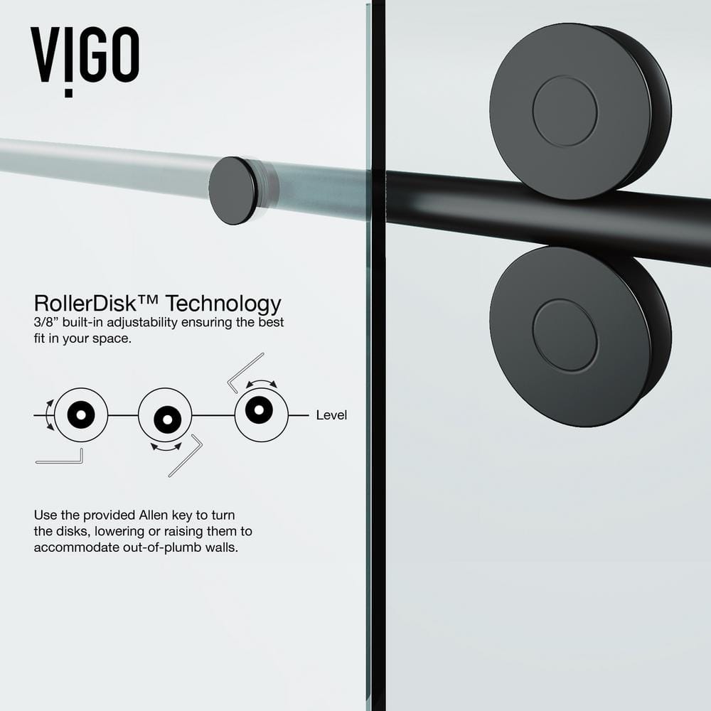 Elan Matte Black Frameless Sliding Shower Door with Clear Glass