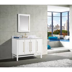 Mason 49 in. W x 22 in. D Bath Vanity in White with Gold Trim with Marble Vanity Top in Carrara White with White Basin