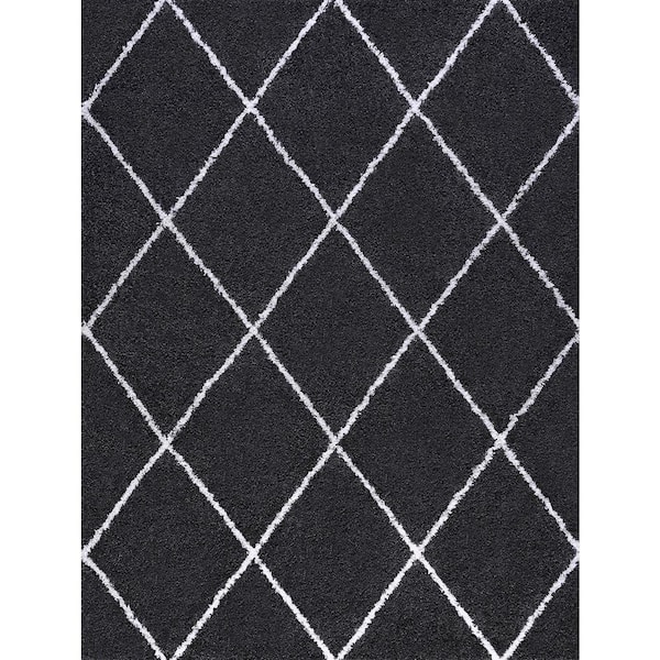 Tayse Rugs Jersey Shag Diamond Dark Gray 5 ft. x 8 ft. Indoor Area Rug