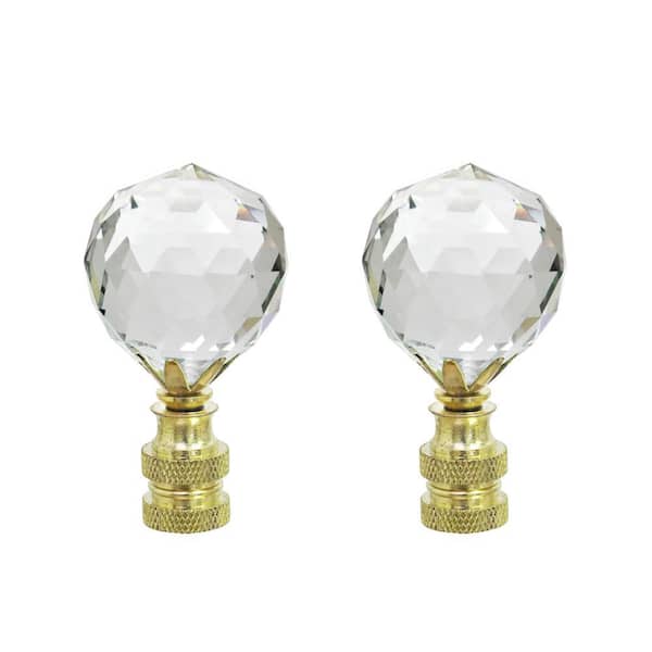 2-1/4 in Clear Faceted Crystal Lamp Finial with Brass Plated Finish (2-Pack)