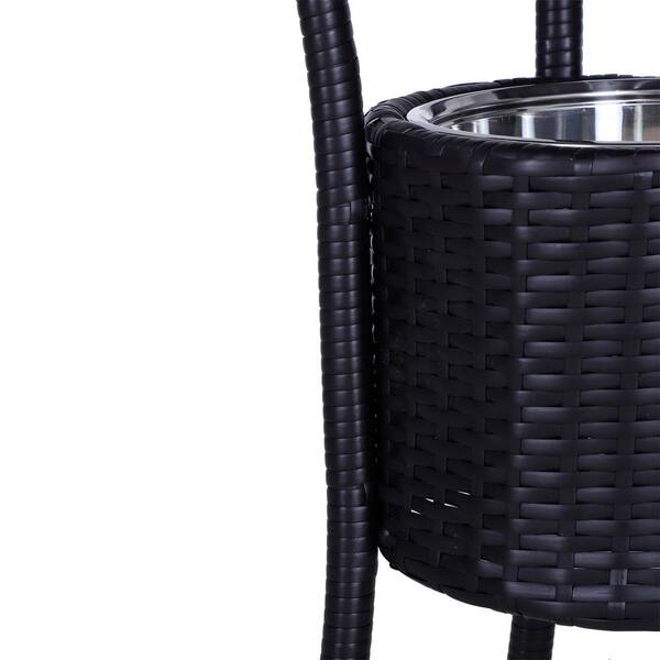 Outsunny 3 Piece Outdoor Rattan Wicker Bar Stool Bistro Set with Ice Buckets 