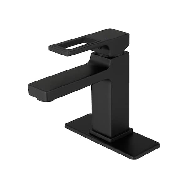 Unbranded Single Hole Single-Handle Bathroom Faucet with Drain Assembly in Matte Black