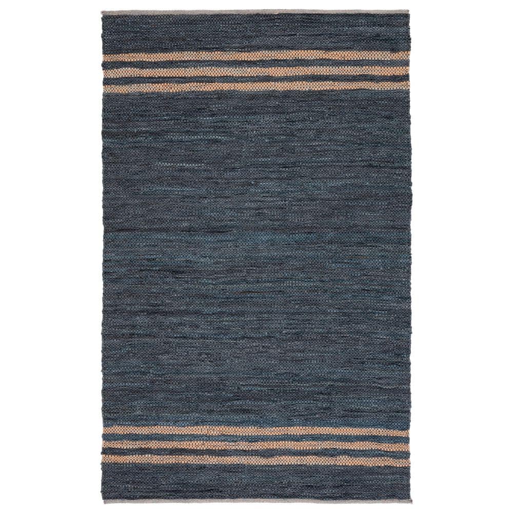 Vintage Leather 4 ft. x 6 ft. Blue/Beige Border Striped Area Rug price history on PriceWatchPro
