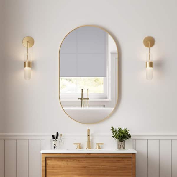FORCLOVER 24 in. W x 40 in. H Oval Framed Wall Mount Bathroom Vanity Mirror in Brushed Gold
