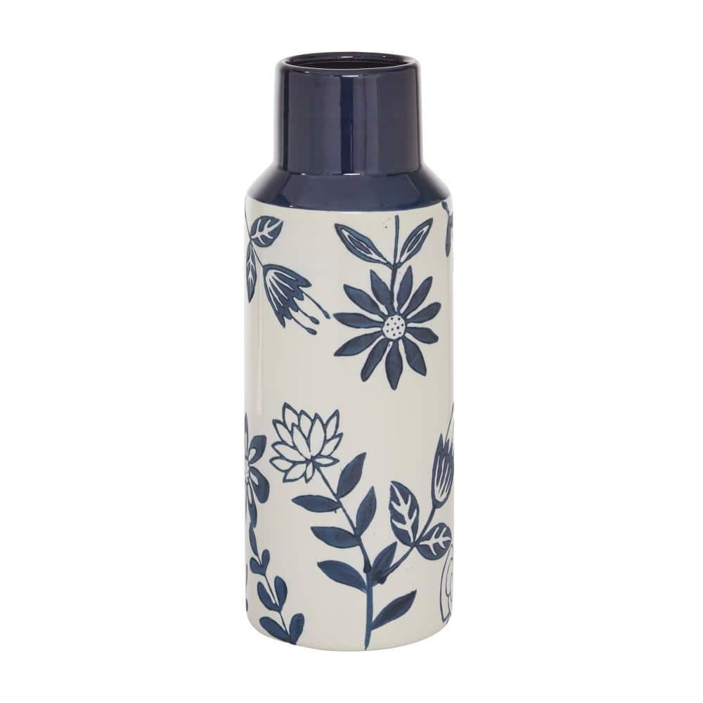 The Novogratz 15  Floral Handmade Blue Ceramic Vase