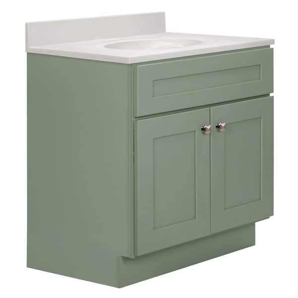 Brookings 31 in. W 1 Sink Bath Vanity in Evergreen Fog with Ivory Swirl Cultured Marble Top Assembled