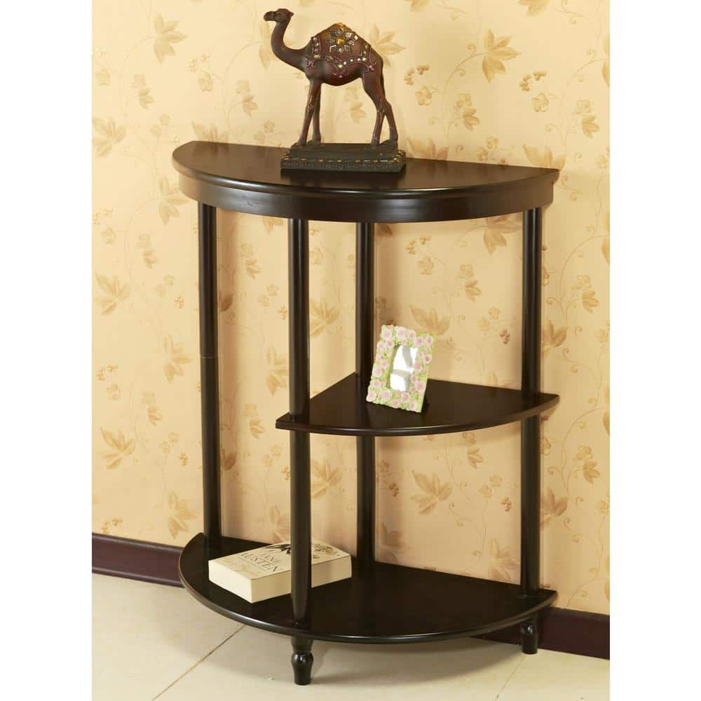Espresso Half Moon Wooden End Table with Three Shelves