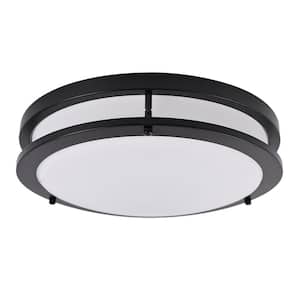 14 in Brushed Nickel Selectable LED Round Double Ring Flush Mount Dimmable Black