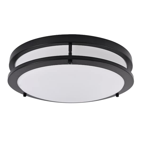 ENERGETIC LIGHTING 14 in Brushed Nickel Selectable LED Round Double Ring Flush Mount Dimmable Black