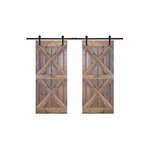 Double X Series 72 in. x 84 in. Brair Smoke Finished Pine Wood Sliding Barn Door with Hardware Kit