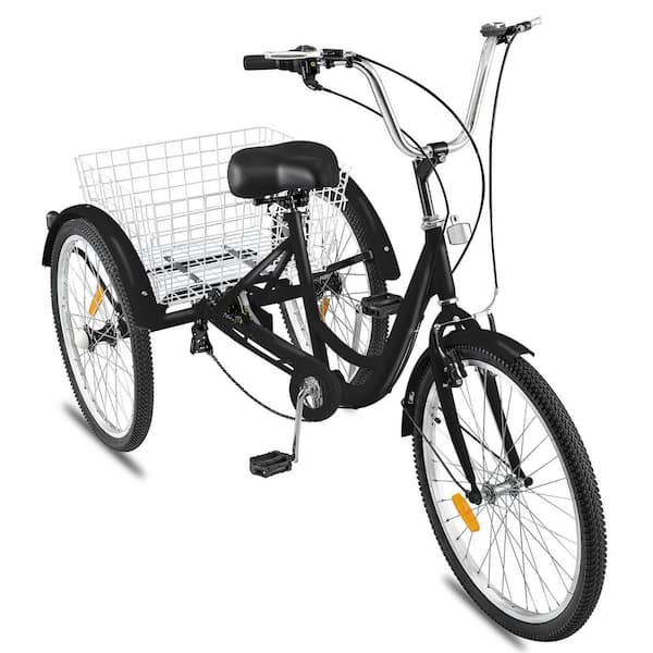 VEVOR 24 in. Tricycle Adult Bike 7 Speed Adult Trike Three Wheel Bicycles Cruise Bike with Large Size Basket for Adult, Black