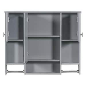 35 in. W x 28 in. H Rectangular MDF Medicine Cabinet with Mirror and Towels Bar in Gray