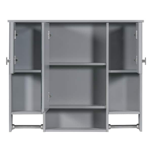 YSQCAR 35 in. W x 28 in. H Rectangular MDF Medicine Cabinet with Mirror and Towels Bar in Gray