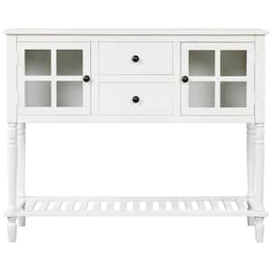 42.00 in. W x 14.00 in. D x 34.20 in. H White Linen Cabinet Console Table with Bottom Shelf, 2-Doors and 2-Drawers
