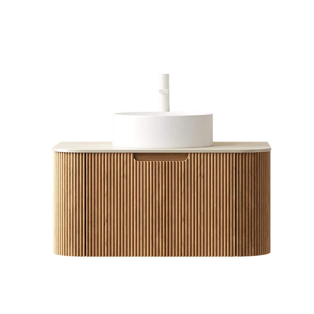 30 in. Floating Natural Wood Bath Vanity with White Ceramic Top price history on PriceWatchPro