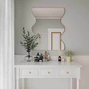 30 in. W x 35 in. H Metal Rectangular Framed Wall Bathroom Vanity Mirror in Gold with 2 Wavy Sides, Wall Decor